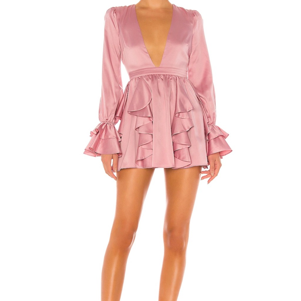 Michael Costello x Revolve Long Sleeve Silk Ruffle Flutter Allana Dress